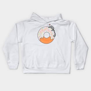 Cat eating donut Kids Hoodie